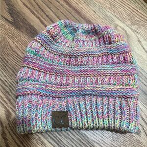 Multicolor Knit Beanie with hole for pony